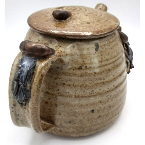 Stoneware Teapot Lid Mustache Ponytail Vintage 1970s Artist Signed Bottom 5 Inch - Picture 6 of 14